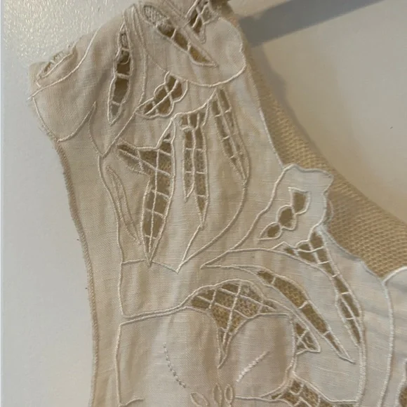 Nanette Lepore 100% Linen Embroidered Sleeveless Mixed Media Cottagecore Top - Picture 5 of 15